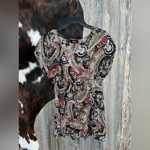 Y2K B.Wear size XL sheer paisley printed vneck blouse